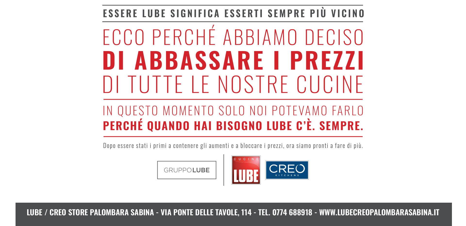 Abbiamo deciso di abbassare i prezzi! Approfitta della promozione Cucine LUBE e CREO Kitchens! - LUBE CREO Palombara Sabina (Roma)